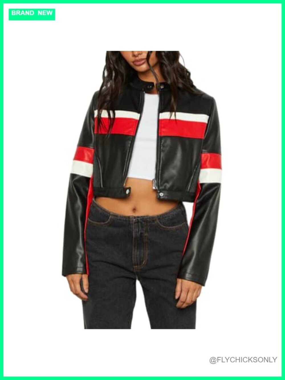 Women's Faux Leather Zip Up Motorcycle Cropped Jacket Trendy Outerwear Y2K